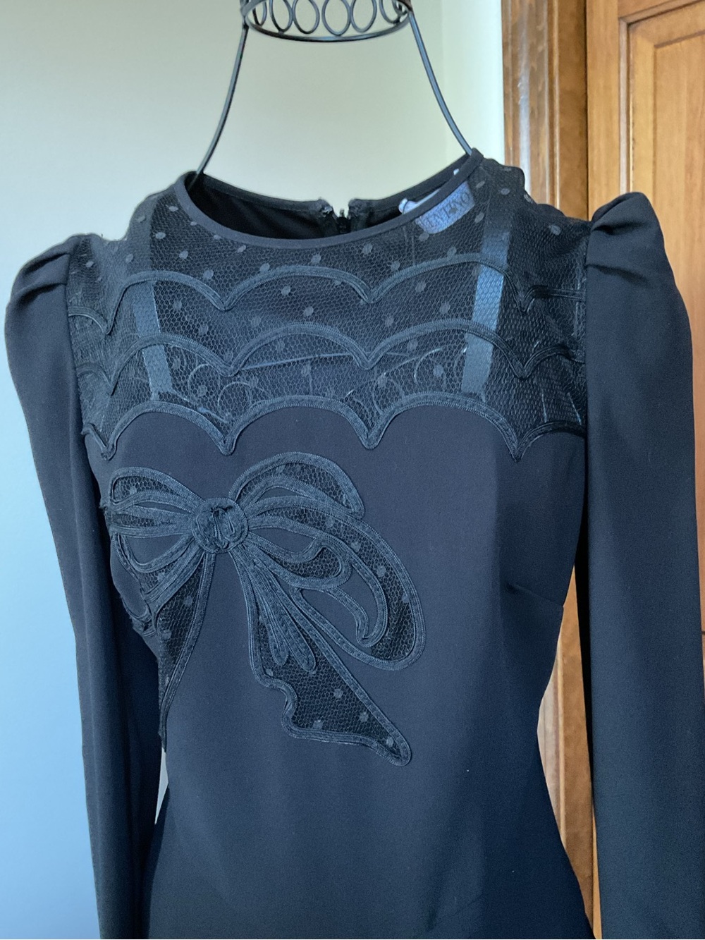 RED Valentino Black Long-Sleeve Fit-and-Flare Dress - Picture 2 of 8